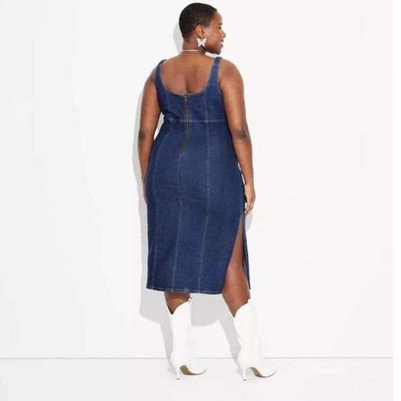 Wild Fable Sleeveless Side Slit Bodycon Medium Wash Denim Dress Size 2X NWT - Picture 2 of 15